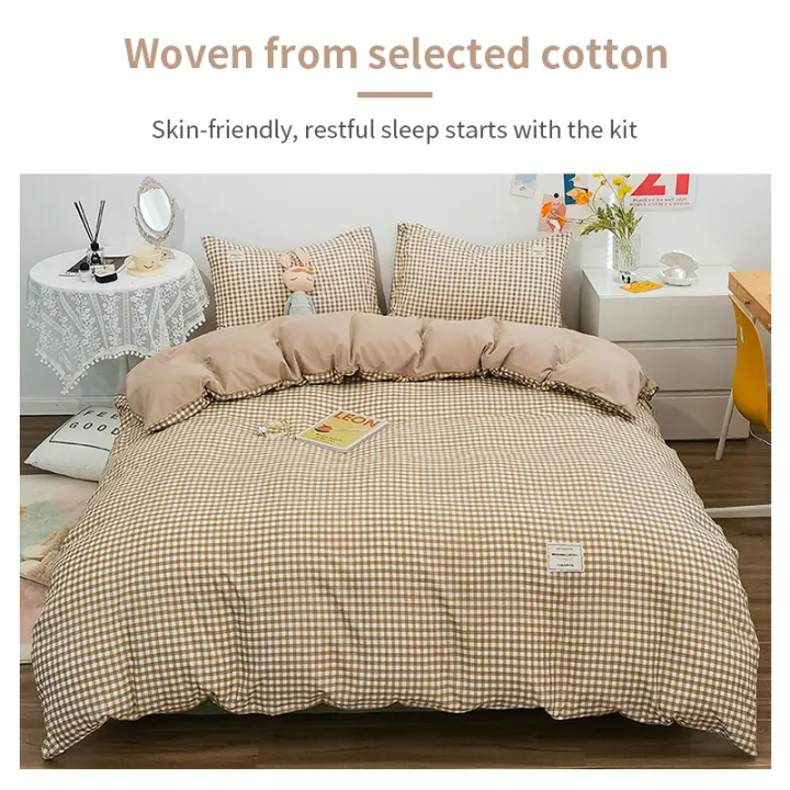 100%25%20Cotton%20Duvet%20Cover%20Set,Bedding%20Set%20With%20Plaid%20Stripe,Skin%20Friendly%20Breathable,1%20Duvet%20Cover,2%20Pillowcase,Japan%20Simple%20Style%20-%20Image%206