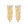 Kissmoon Candy Color Heart-shaped Tassel Earring for Women Stainless Steel Trendy Oil Dripping Heart Drop Earring Jewelry. 