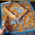Spring/Summer Orange Imitation Silk Neckerchief Outdoor Decoration Wraps for Women 70*70cm Cashew Print Square Scarf. 