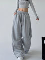 Y2K Harajuku Wide Leg Sweatpants Women Streetwear Baggy Oversize Gray Sports Pants High Waist Drawstring Casual Joggers Trousers.