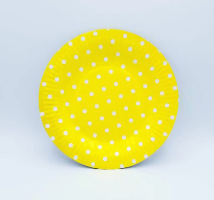 Yellow Theme paper plates | Yellow Polkadot theme Party plates | Disposable Party Plates | Pack of 10 and 25