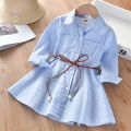 2025 Girls Fashion Clothes for Spring Autumn Striped Shirt Design with Belt Stylish and Comfortable Dress Girls Casual Dresses. 