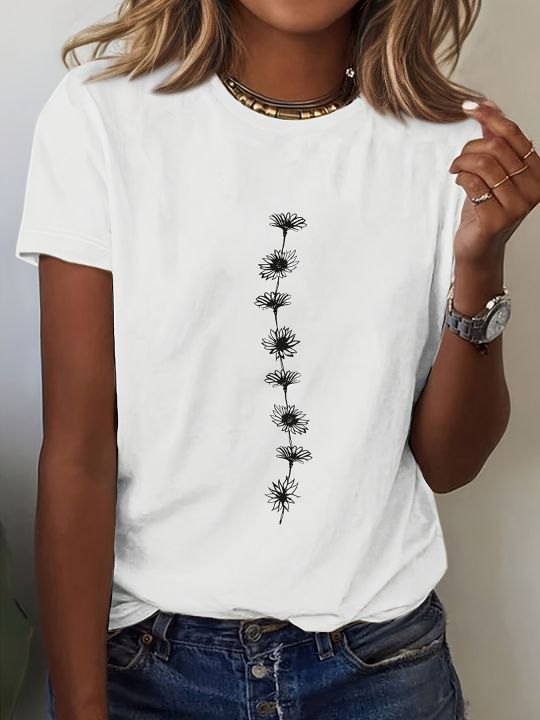 Plus%20Size%20Women'S%20Casual%20Sunflower%20Print%20T-Shirt%20Short%20Sleeve%20Crew%20Neck%20Top%20Perfect%20for%20Summer%20Casual%20Wear%20Sunflower%20Graphic%20Tee%20-%20Image%207