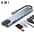 Type C Extender 8 in 1 USB HUB with HDMI Laptop Converter USB C to USB 3.0 2.0 Disk Ethernet Cable OTG Card Reader Charging Dock. 
