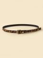 Boho Style PU Belt Leopard Print Thin Belt Women Dress Slim Fit Women Dress Custom Belt.
