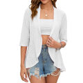 2024 Summer Fashion Ladies Hollow Out Cardigan Boho Tops Women Beach Outwear Casual Three Quarter Sleeve Sunscreen Shirt. 