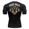 Black Bull Print Compression Shirts for Men Athletic Quick Dry Baselayers Undershirt Gym Workout Running Rash Guard Tshirt Tops.