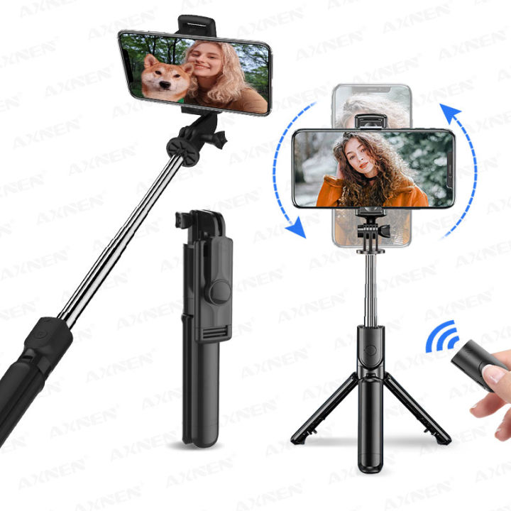 AXNEN-S03 Selfie Stick with Tripod, Self Portrait Pole Monopod with Wireless Remote Control, Portable Mobile Phone Holder