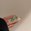 Fashion Korean Style Green Heart Clover Stud Earrings for Women Temperament Girls Jewelry for Lady.