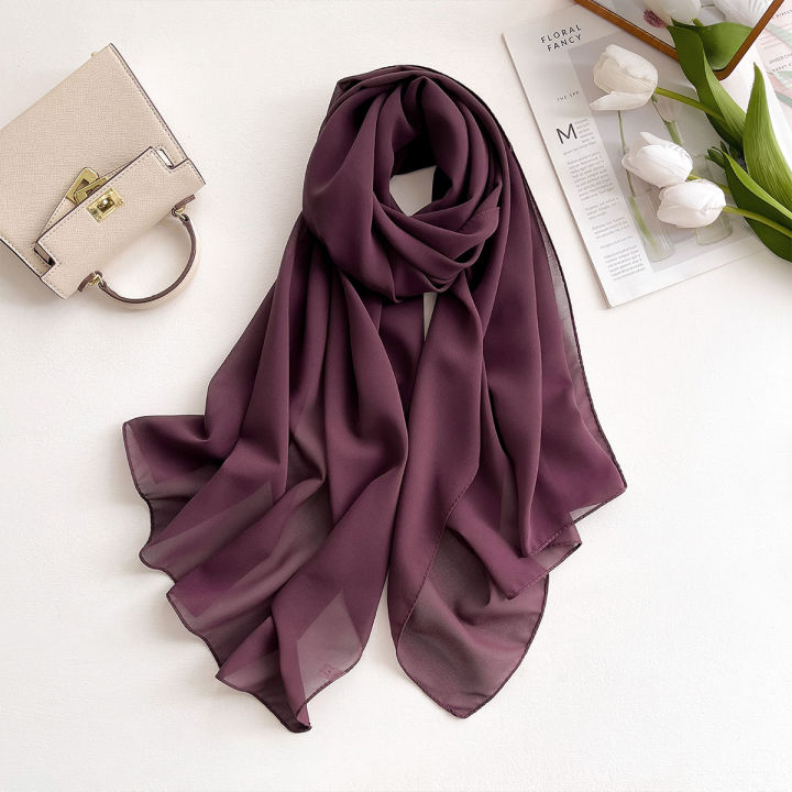 2025 Women Chiffon Hijab Scarf Premium Chiffon Muslim Hijabs Plain Good Stitching Maxi Wrap Musulman Femme Solid Color Shawls