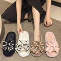 Casual Fluffy Slippers Women House Flats Fashion Winter Bowknot Love Designer Shoes Ladies Home Plush Platform Elegant Footwear.
