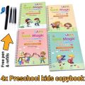 Sank Magic Practice Copybook, (4 BOOK + 10 REFILL+ 2 Pen +2 Grip) Number Tracing Book for Preschoolers with Pen, Magic Calligraphy Copybook Set Practical Reusable Writing Tool Simple Hand Lettering. 
