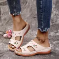 Women Embroidery Slide Sandals Vintage Embroidery Design PU Leather Slipper Gift for Christmas Birthday New Year. 
