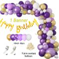 Purple Gold Birthday Decorations, Purple Balloons Garland Arch Kit Purple and Gold Confetti Latex Balloons Happy Birthday Cursive Banner Circle Dots Garland Birthday Party Supplies. 