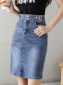 Autumn 2025 Plus Size Skirt For Women High Waist Large Size Slit Black Or Blue Jeans Skirts Korean Fashion Slim Jupe Femme.