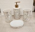 4 Pcs - Ceramic Bathroom Accessories Set with Soap Holder, Toothbrush Holder, Soap Dish- White Black Color. 