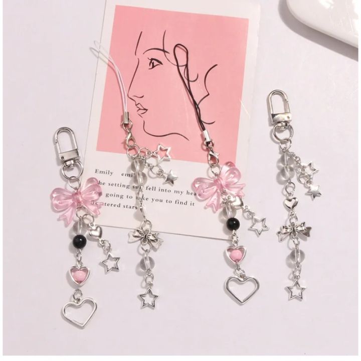 Y2K Kawaii Cute Phone Strap Charm Bow Heart Star Keychain Pendant Key Chain Bag Phone Chain Accessory For key All Phone Case