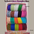 ( Pack of 20 ) Velvet Glass Bangles for girls and women, 20 sets in 20 colours each set include 12 pieces, Wedding package , velvet glass bangles box , gift box. 