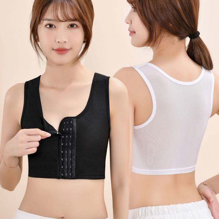 Women's Breathable Chest Breast Binder Wireless Chest Wrap Bandage Thin Short Vest Underwear Les Buckle Tomboy Bra