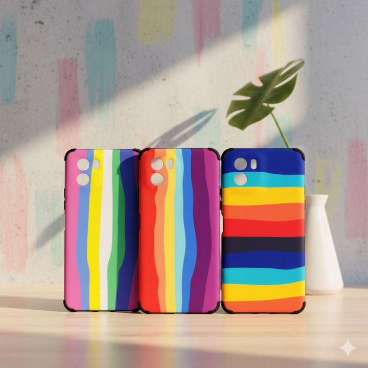 Vivo Y01 , Vivo Y15s , V2130 , V2147 Back Cover Rainbow Printed Bumper Camera Protection Cover For Vivo Y01 , Vivo Y15s , V2130 , V2147