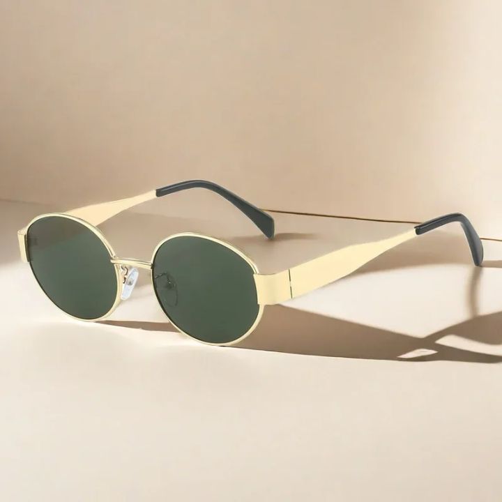 CREEK%20Trendy%20Retro%20Oval%20Sunglasses%20for%20Women%20%E2%80%93%20Golden%20Frame%20with%20Green%20UV%20Lenses%20%7C%202025%20Designer%20Fashion%20Shades%20-%20Image%204