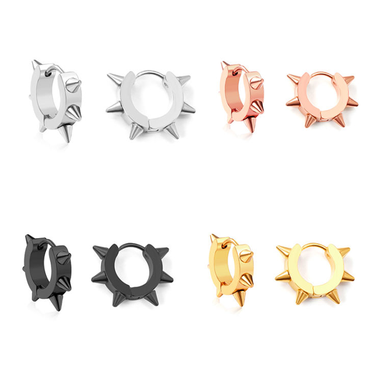 LUXUSTEEL%20Punk%20Spike%20Rivet%20Huggies%20Hoop%20Earrings%20For%20Men%20Women%20Unisex%20316L%20Stainless%20Steel%20Gothic%20Rock%20Party%20Jewelry%202Pcs%20-%20Image%202