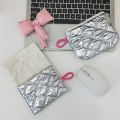 Silver Lingge Bow Pattern Coin Purses Small Canvas Coin Wallet Lady Girls Earphone Coin Key Money Storage Bag Zipper Pouch. 