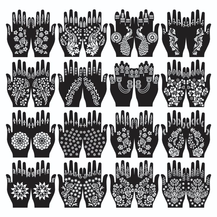 24 Hands Arabic Bridal Mehndi Set Henna Mehndi Arabic Mehandi Stencils Stickers Pattern -01