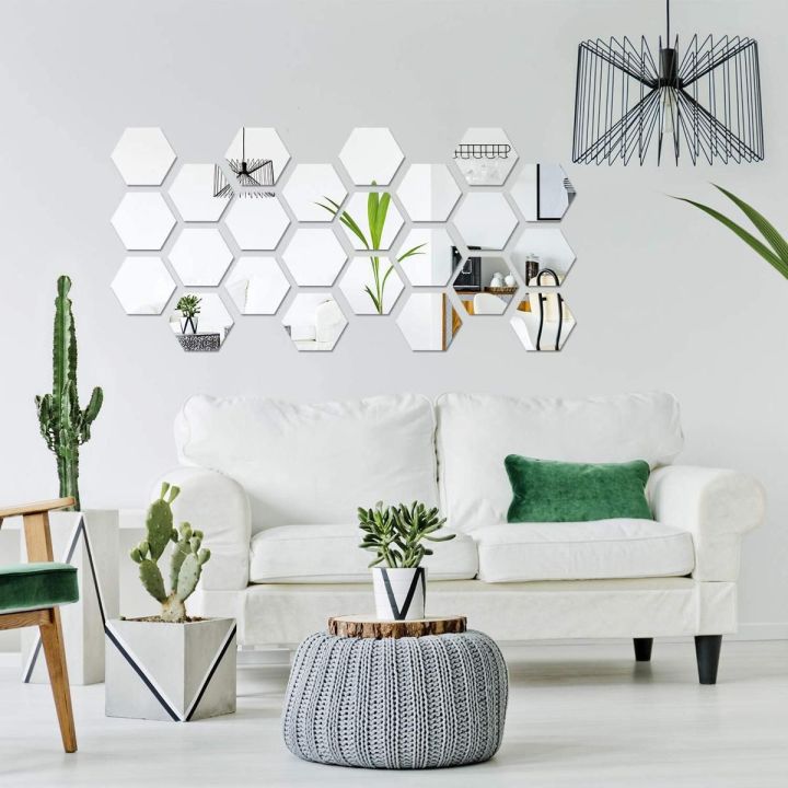 Silver Acrylic Mirror Hexagon 3d Wall Sticker Sets Decore Art Hexagonal Design Decoration For Home