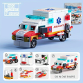 Mini size 6 In 1 Building Blocks DIY Police Car Fire Truck Castle Model Bricks Kids Educational Toys s.