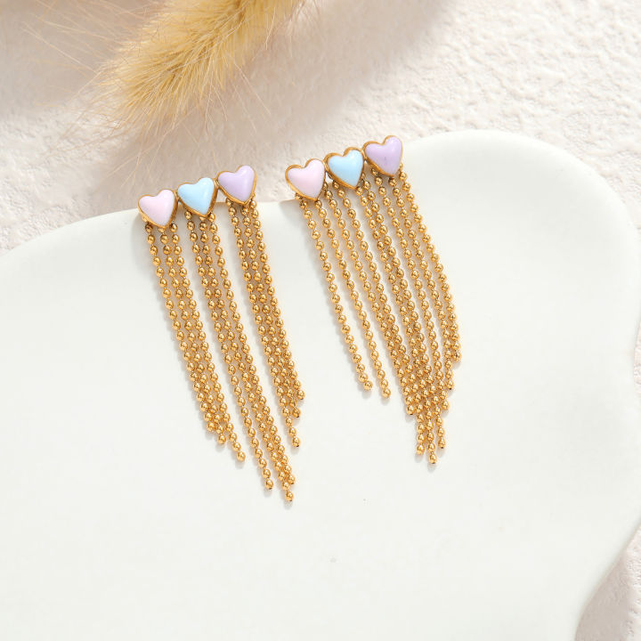 Kissmoon%20Candy%20Color%20Heart-shaped%20Tassel%20Earring%20for%20Women%20Stainless%20Steel%20Trendy%20Oil%20Dripping%20Heart%20Drop%20Earring%20Jewelry%20-%20Image%205