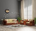 Marriott Wooden Sofa Set in 3+2+1 Seating (Honey Finish, Irish Cream). 