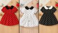 Stylish Black & White Polka Dot Dress for Girls – Classic Peter Pan Collar.