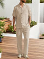 Men's Casual Two Piece Sets Solid Color Lapel Short Sleeve Tops and Long Pants Suits Spring Summer Fashionable Men Sets Clothing. 
