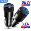 Olaf 68W PD Car Charger USB Type C Fast Charging Car Phone Adapter for iPhone 13 12 Xiaomi Huawei Samsung S21 Quick Charge 3.0. 