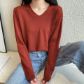 Autumn V Neck Sweater Women Basic Solid Loose Female Sweaters Knitted Pullovers Casual Korean Streetwear Jumper Ladies Tops. 