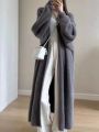 Autumn and winter loose and lazy style open knit coat, thick knee length imitation mink fur long sleeved sweater, warm jacket. 
