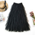 New Fashion Tutu Tulle Skirt Women Long Maxi Skirt Spring Summer Korean Black Pink High Waist Pleated Skirt Female.