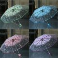 Flower Print Transparent Ladies Folding Umbrella. 