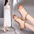woman heels shoes sandals color white and Brown New fashion style summer collection party style. 