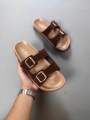 Buckle Slide Sandals] Double Strap Women's Summer Slide Sandals | Elegant Open Toe, Flat Sole, Synthetic Cover, TPR Outsole, Two Buckle Flat Sandals for Casual Outdoor Wear. 