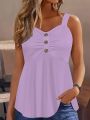 Plus Size Women's Sleeveless Buttoned Tunic Top Casual Summer Blouse.