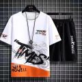 Men's Sets 2025 Summer Fashion T Shirts Casual Polyester Gradient Shorts Set Men's Sporty Two-piece Outfit Basketball Tracksuits. 