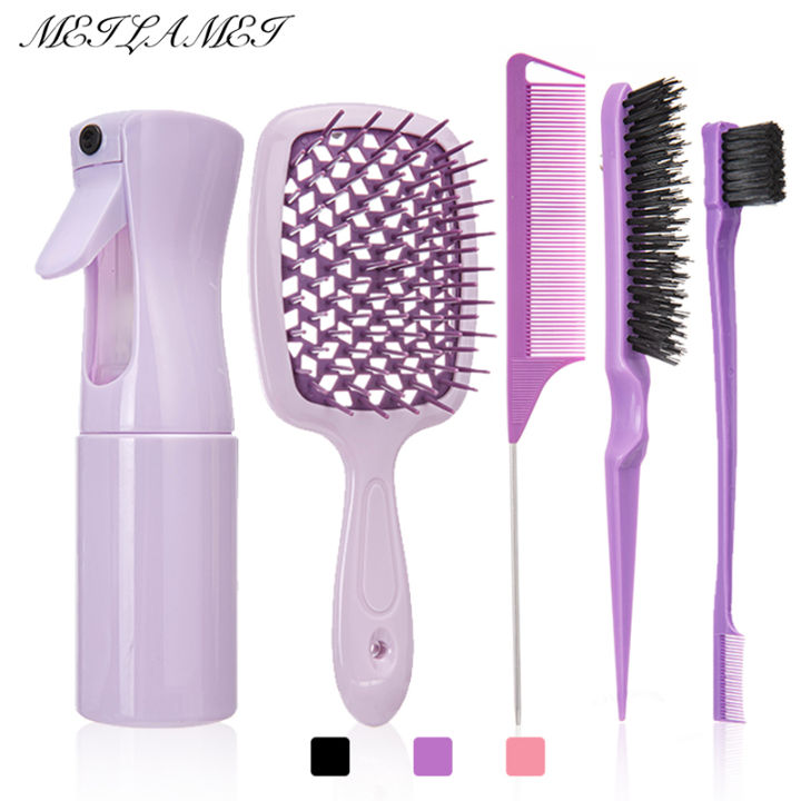 5 Pcs Comb Set Detangling Hair Brush Curly Hair Curved Rat Tail Comb Set Edge Hair Brush Curly Hair Brush Hair Salon Tools