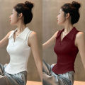 Korean Fashion  Sleeveless Polo Tops for Women Slim Fit Y2K Casual Summer Vest Streetwear T-shirt Women Clothing Aesthetic. 