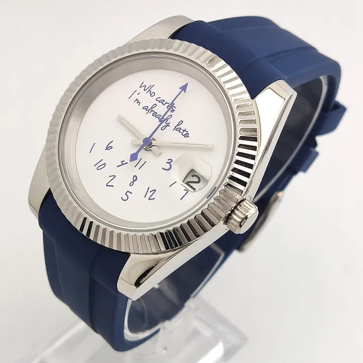 36mm/39mm%20NH35%20Watch%20Who%20Cares%20im%20Already%20Late%20Watch%20High%20Quality%20Sapphire%20Crystal%20Glass%20Waterproof%20NH35%20Movement%20Blue%20Watch%20-%20Image%202