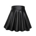 High Waist Elastic Mini Short Skirt Women Imitation Leather Skirt Polyester Fiber Fabric.