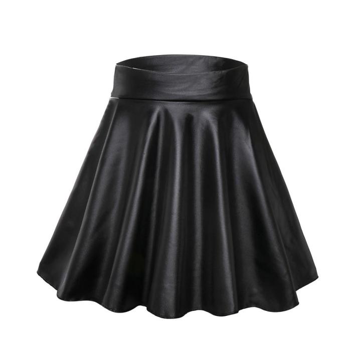 High Waist Elastic Mini Short Skirt Women Imitation Leather Skirt Polyester Fiber Fabric