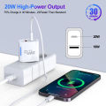 20W Dual Port USB C & USB A Wall Charger , PD QC3.0 Fast Charging Adapter for iPhone, , iPad, , , AirPods.