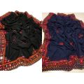 Hand made chadar 2 colours Blue &Black  4 side Balochi embroidery with mirror work   Fabric :Swiss lawn. 